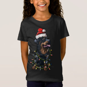 Niedlicher Rottweiler Hund Weihnachtsbaum Lichter T-Shirt
