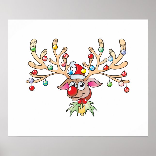 Niedlicher Rudolf Rentier mit Weihnachtslichtkarte Poster (Vorne)