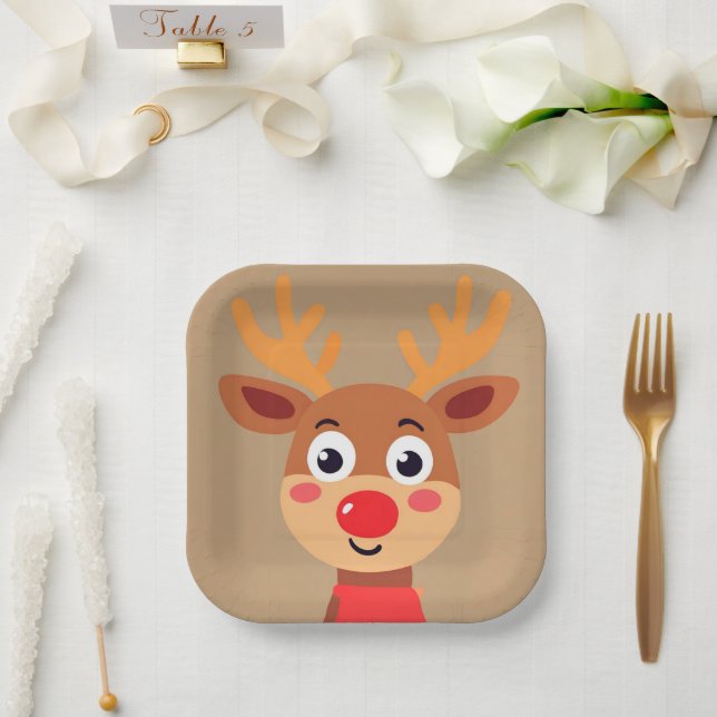 Niedlicher Rudolph der Papiertafel für die rote Na Pappteller (Hochzeit)