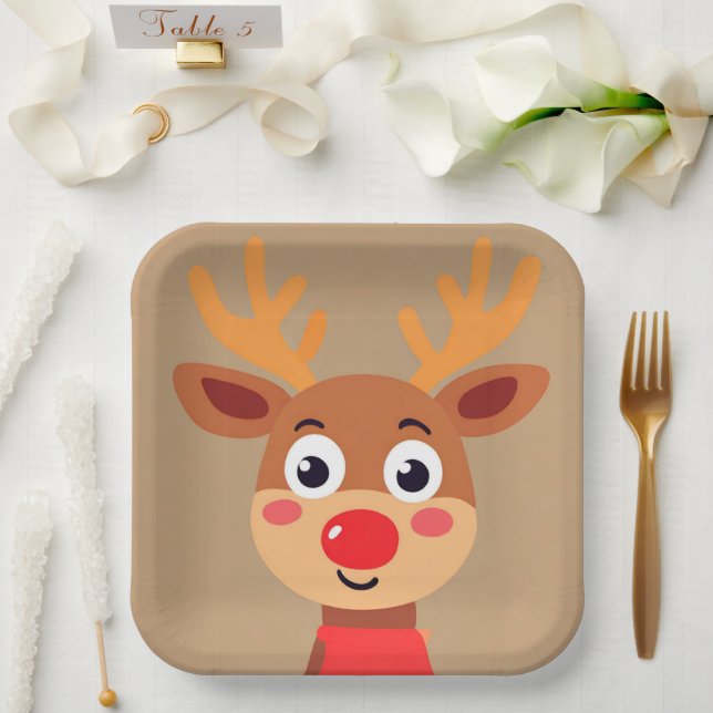 Niedlicher Rudolph der Papiertafel für die rote Na Pappteller (Hochzeit)