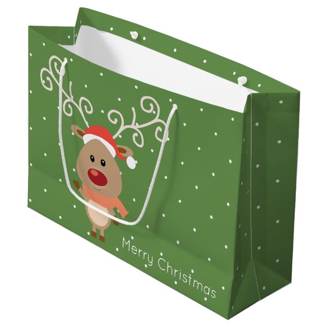 Niedlicher Rudolph der Rotnasen-Rentier-Cartoon Große Geschenktüte (Vorderseite Schrägansicht)