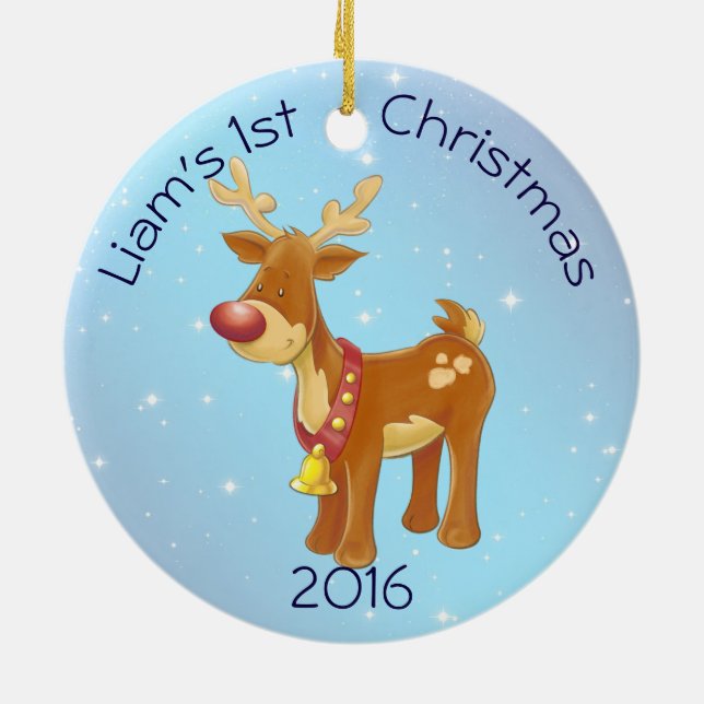 Niedlicher Rudolph für das 1. Weihnachten des Keramik Ornament (Hinten)