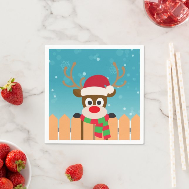 Niedlicher Rudolph The Red Nose Rentier | Napkin Serviette (Beispiel)