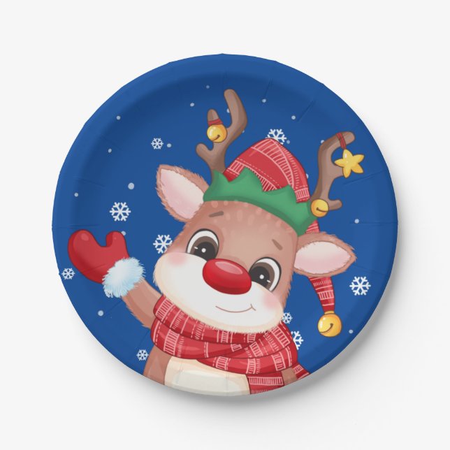Niedlicher Rudolph The Red Nose Rentier Pappteller (Vorderseite)