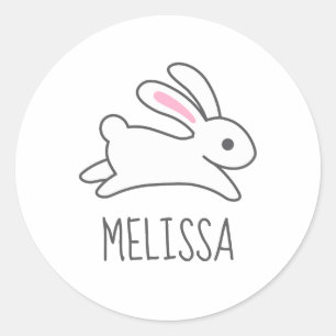 Niedlicher Running Bunny Rabbit Individuelle Name Runder Aufkleber