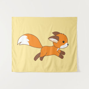 Niedlicher Running Fox auf Gelb Wandteppich