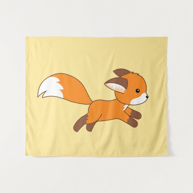 Niedlicher Running Fox auf Gelb Wandteppich (Vorderseite (Horizontal))