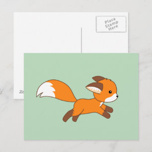 Niedlicher Running Fox auf Green Postkarte
