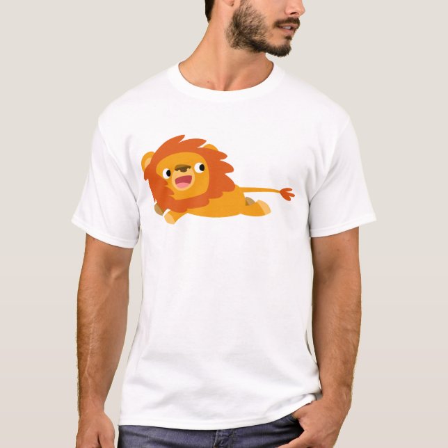 Niedlicher Rushing Cartoon Löwe T - Shirt (Vorderseite)