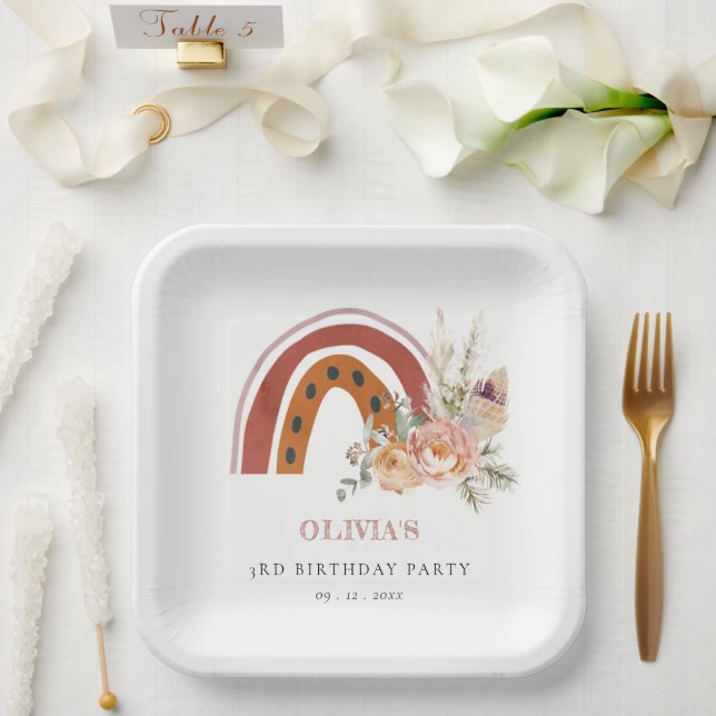 Niedlicher Rust Boho Bläschen Regenbogen jedes Alt Pappteller (Hochzeit)