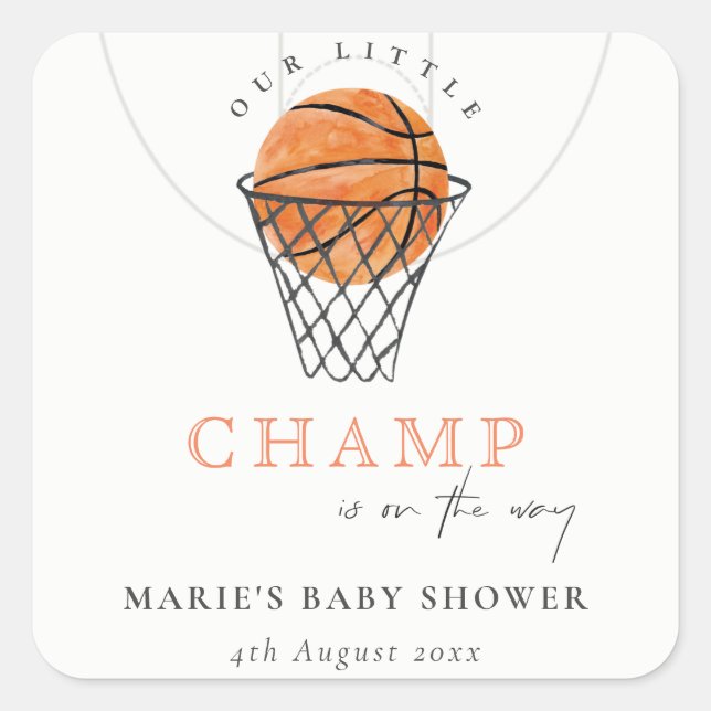 Niedlicher Rust unsere kleine Lampe Basketball Bab Quadratischer Aufkleber (Vorderseite)