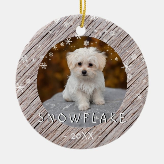 Niedlicher Rustikaler Holzhund Welpe 1. Foto Weihn Keramik Ornament (Vorne)