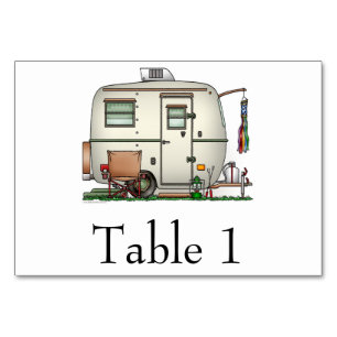 Niedlicher RV Vintag Glass Ei Camper Trailer Tischnummer