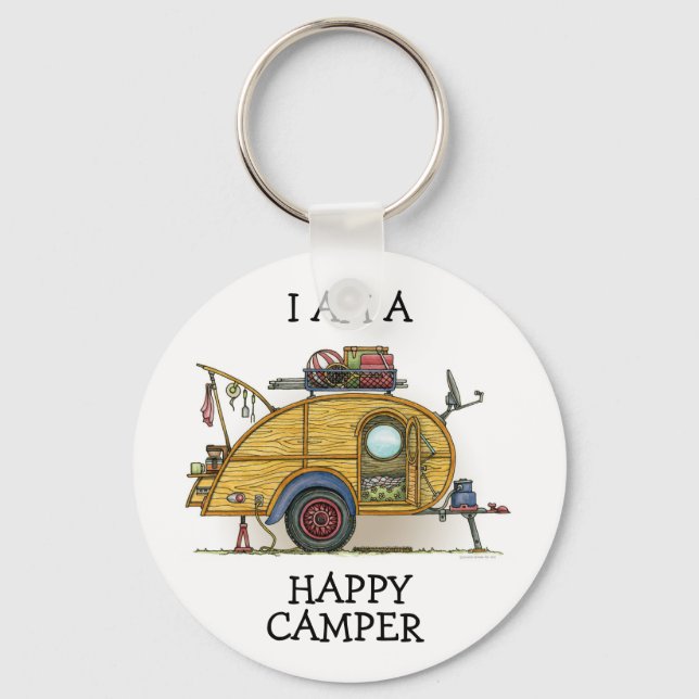 Niedlicher RV Vintag Teardrop Camper Trailer Schlüsselanhänger (Vorderseite)