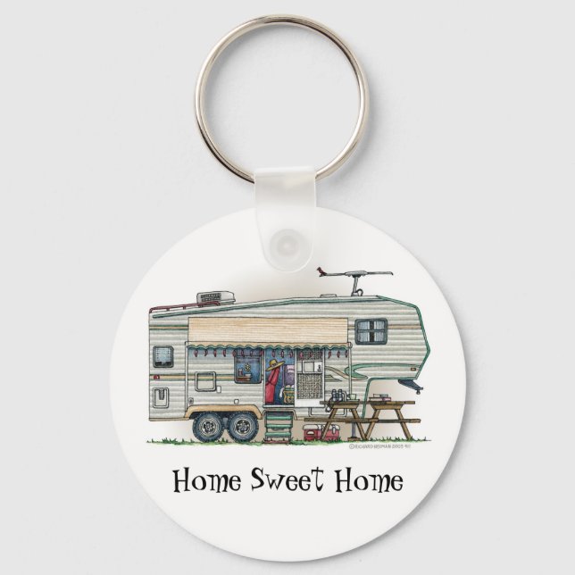 Niedlicher RV Vintager Camper Schlüsselanhänger (Vorderseite)