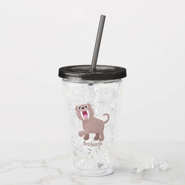 Niedlicher Säbeltoothy Tiger Smilodon Cartoon Acryltrinkbecher (Rückseite Ice)
