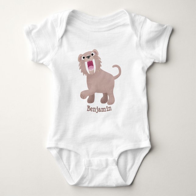 Niedlicher Säbeltoothy Tiger Smilodon Cartoon Baby Strampler (Vorderseite)