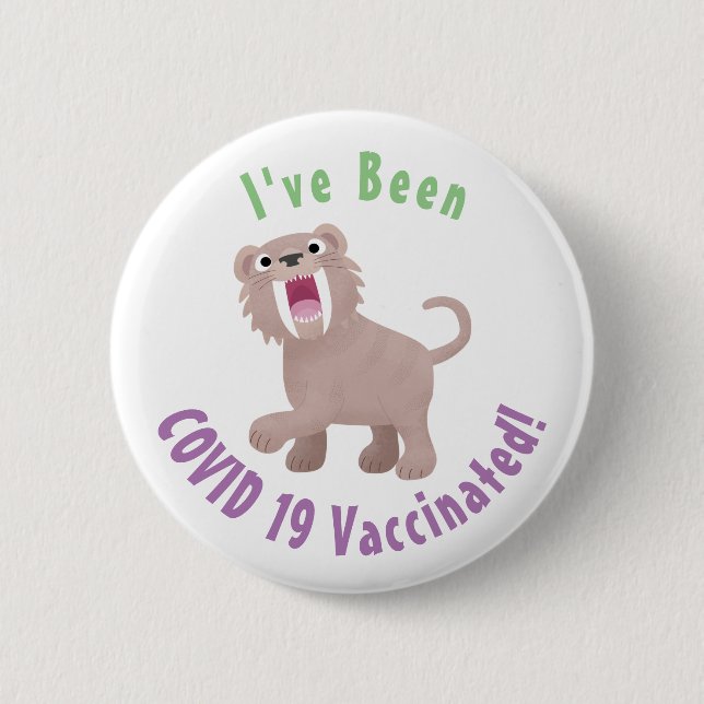 Niedlicher Säbeltoothy Tiger Smilodon Cartoon Button (Vorderseite)