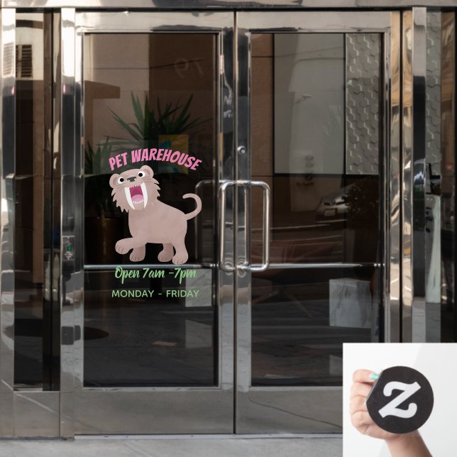 Niedlicher Säbeltoothy Tiger Smilodon Cartoon Fensteraufkleber (Büro Tür)