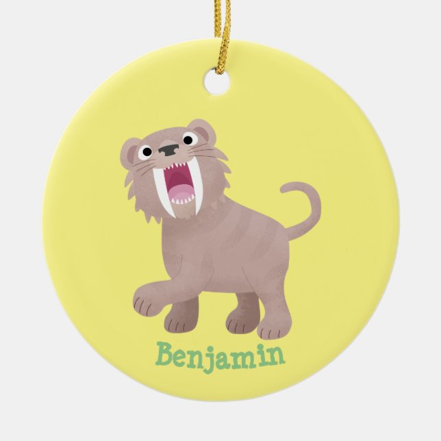Niedlicher Säbeltoothy Tiger Smilodon Cartoon Keramik Ornament (Vorne)