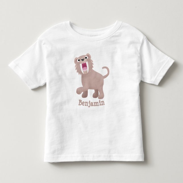 Niedlicher Säbeltoothy Tiger Smilodon Cartoon Kleinkind T-shirt (Vorderseite)