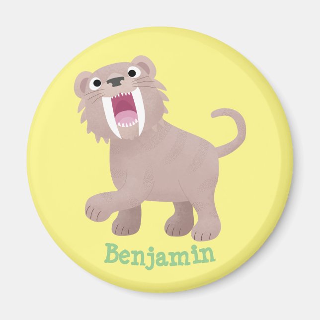 Niedlicher Säbeltoothy Tiger Smilodon Cartoon Magnet (Vorne)