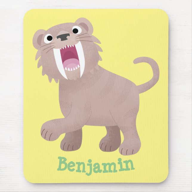 Niedlicher Säbeltoothy Tiger Smilodon Cartoon Mousepad (Vorne)