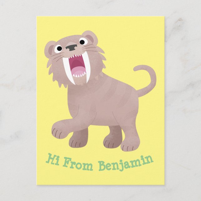 Niedlicher Säbeltoothy Tiger Smilodon Cartoon Postkarte (Vorderseite)