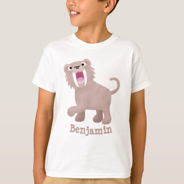 Niedlicher Säbeltoothy Tiger Smilodon Cartoon T-Shirt (Vorderseite)