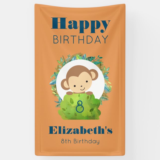 Niedlicher Safari-Affe Happy Birthday Banner (Vertikal)