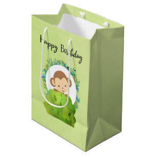 Niedlicher Safari-Affe Happy Birthday Mittlere Geschenktüte