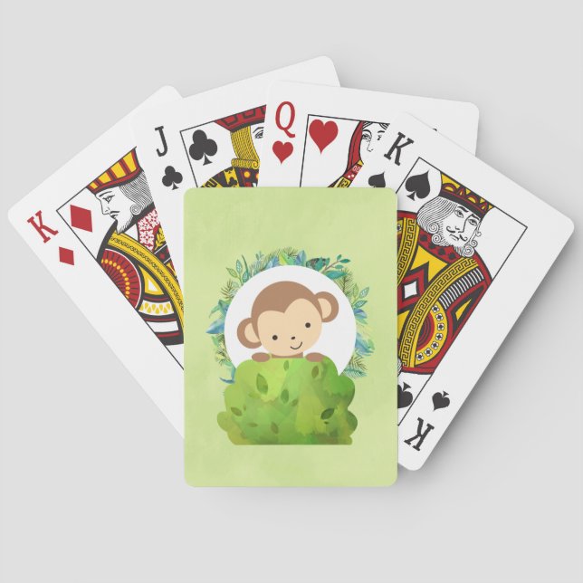 Niedlicher Safari-Affe mit tropischen Blätter Spielkarten (Rückseite)