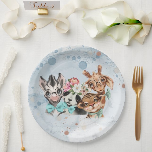 Niedlicher Safari Blauer Dschungel für Kinder Pappteller (Hochzeit)