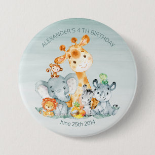 Niedlicher Safari-Dschungeltiere Wasserfarbe Gebur Button