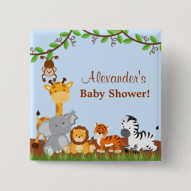 Niedlicher Safari Jungle Animal Boy Baby Shootknop Button (Vorderseite)