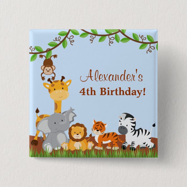 Niedlicher Safari Jungle Animal Boy Geburtstag Sch Button (Vorderseite)