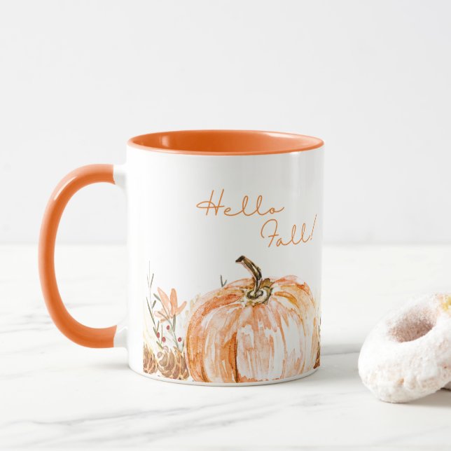 Niedlicher Saisonhallo Fall Wasserfarbe Pumpkaffee Tasse (Mit Donut)