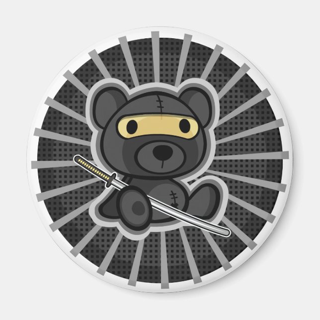 Niedlicher Samurai Krieger Ninja Teddy Bär auf Mag Magnet (Vorne)