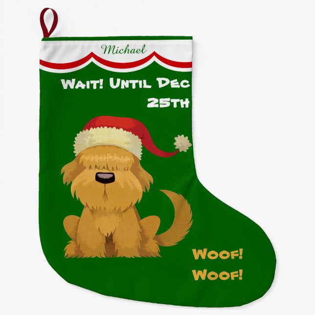 Niedlicher Sankt-Welpe personalisiert Großer Weihnachtsstrumpf (Vorderseite)