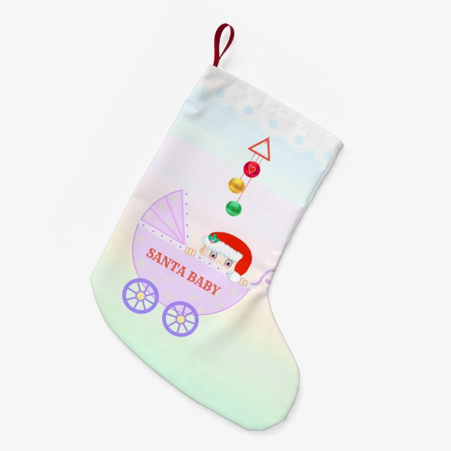 Niedlicher Santa Baby auf Pastellfarben Kleiner Weihnachtsstrumpf (Vorderansicht (hängend))