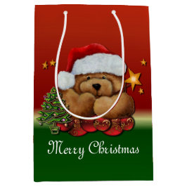 Niedlicher Santa Bear Mittelweihnachtsbeutel Mittlere Geschenktüte