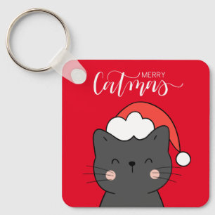 Niedlicher Santa Cat Merry Catmas Custom Schlüssel Schlüsselanhänger