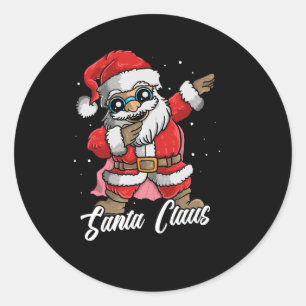 niedlicher Santa-Claus, der Tanzabbildungen abspie Runder Aufkleber
