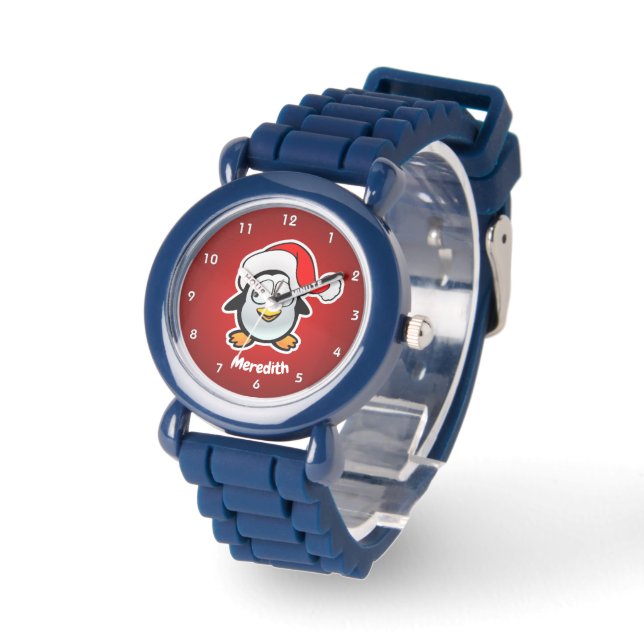 Niedlicher Santa Claus Penguin Cartoon Armbanduhr (Winkel)