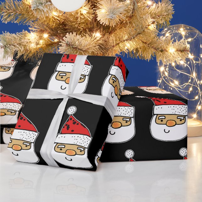 Niedlicher Santa Claus Red Hat auf Black Christmas Geschenkpapier (Feiertage)