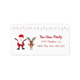 Niedlicher Santa Claus Reindeer Candy Canes Red Adressaufkleber