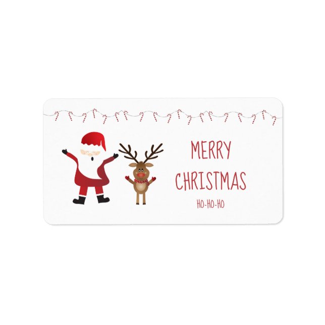 Niedlicher Santa Claus Reindeer Candy Canes Red Adressaufkleber (Vorne)
