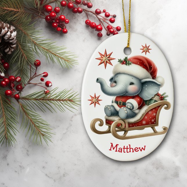 Niedlicher Santa Elephant Sleigh Kinder Weihnachte Keramik Ornament (Von Creator hochgeladen)