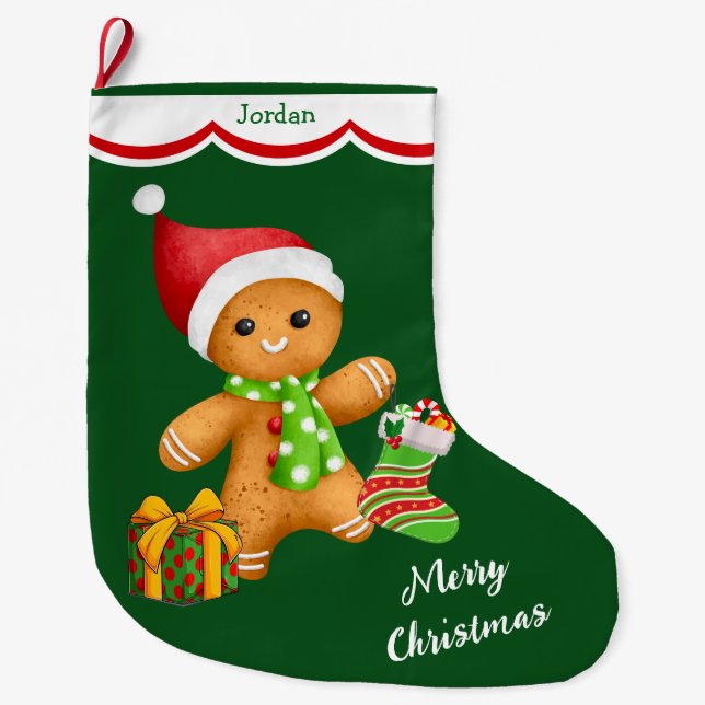 Niedlicher Santa Gingerbrot-Mann Großer Weihnachtsstrumpf (Vorderseite)