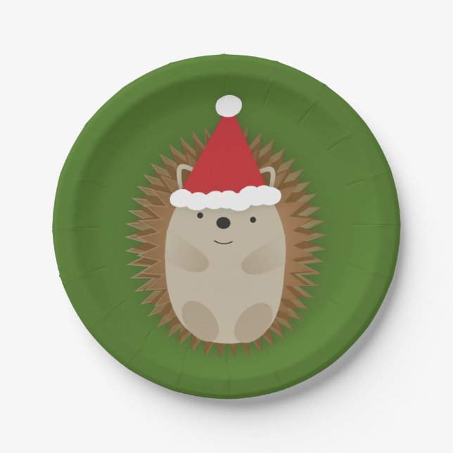 Niedlicher Santa Igel Pappteller (Vorderseite)